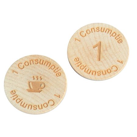 CombiCraft Houten munten met jouw eigen gravering - per 1 stuk