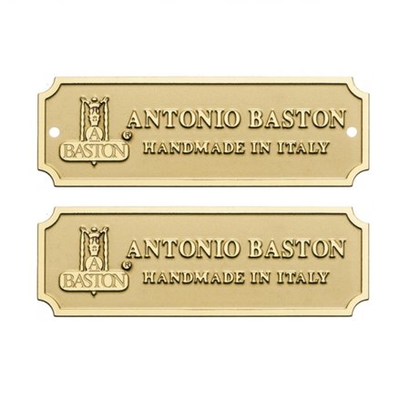 Messing Labels met uw logo in reliëf op een gematteerde achtergrond, prijs vanaf