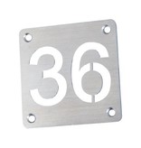Blank Aluminium of RVS Edelstaal Nummerplaatjes met uitgespaarde getallen, 50x50mm met 4 gaten
