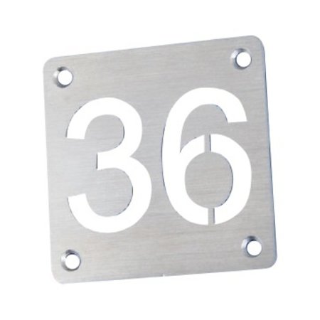 Blank Aluminium of RVS Edelstaal Nummerplaatjes met uitgespaarde getallen, 50x50mm met 4 gaten