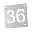 Blank Aluminium of RVS Edelstaal Nummerplaatjes met uitgespaarde getallen, 50x50mm met 4 gaten