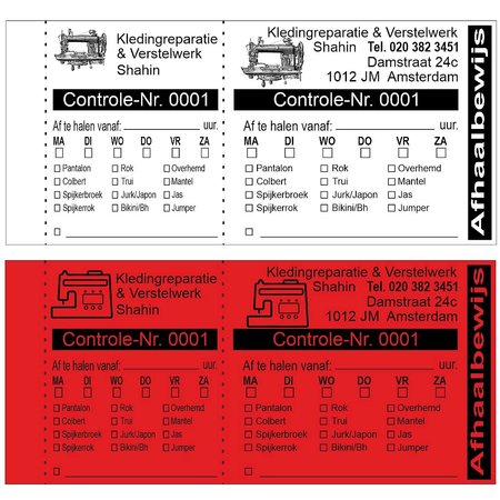 Afgifte of reparatiebon naar eigen ontwerp zwart bedrukt per 1000 stuks