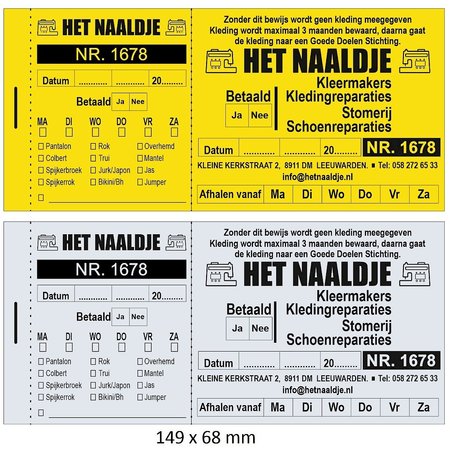 Afgifte of reparatiebon naar eigen ontwerp zwart bedrukt per 1000 stuks