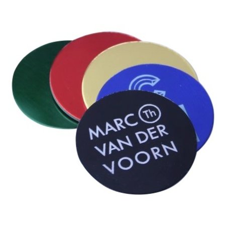 Logoplaatje Gekleurd Aluminium Ø30 mm met tape en gravering