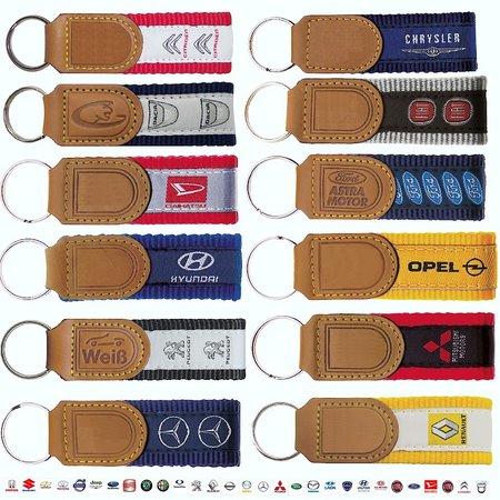 Leer sleutelhanger met geborduurde band