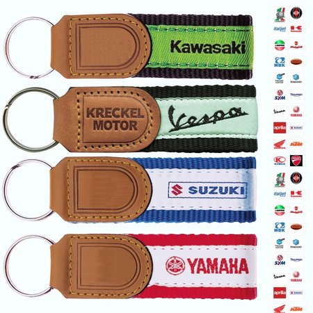 Leer sleutelhanger met geborduurde band