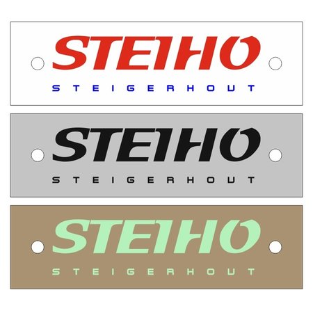 Logoplaatje Aluminium 70x20mm met twee gaatjes en jouw eigen logo