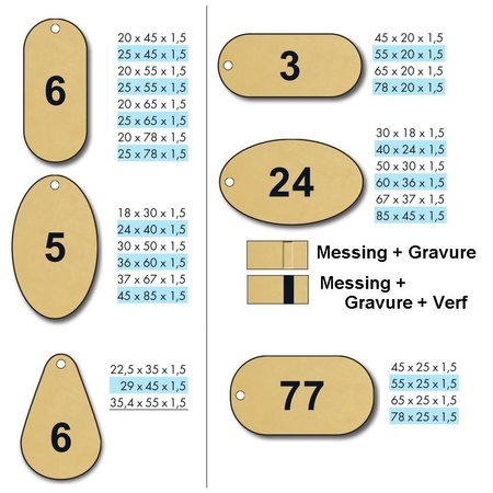 CombiCraft Sleutellabels Messing in diverse vormen en afmetingen