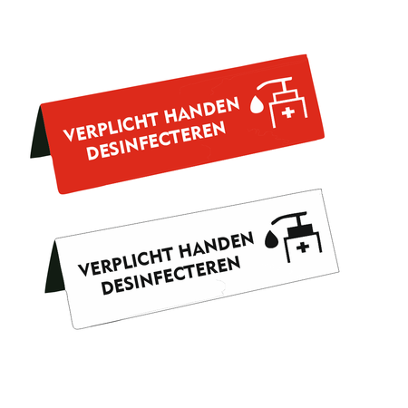 Kunststof Tafelbordje Verplicht handen desinfecteren in verschillende afmetingen