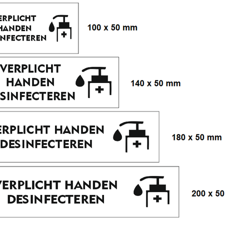 Kunststof Tafelbordje Verplicht handen desinfecteren in verschillende afmetingen
