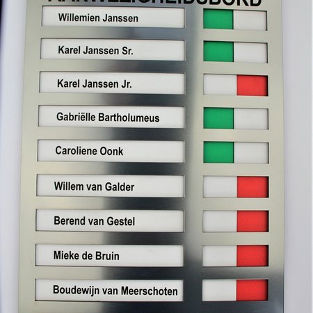 Acrylaat aanwezig- afwezigheidsbord voor 10 personen