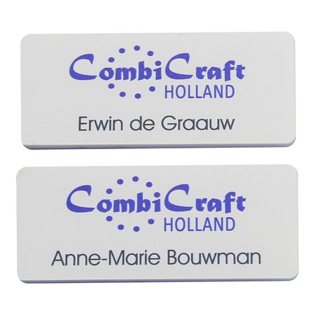 CombiCraft Edelweiss Wit Plexiglas naambadge met een full Colour bedrukking van logo en namen