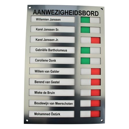 Acrylaat aanwezig- afwezigheidsbord voor 10 personen