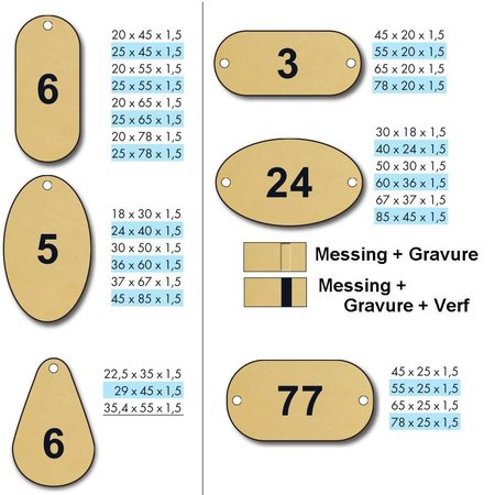 Nummerplaatjes Messing met gravering
