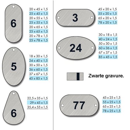 Nummerplaatjes Edelstaal met gravering