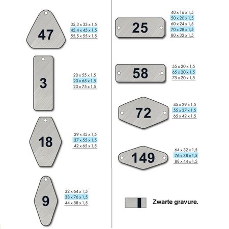 Nummerplaatjes Edelstaal met gravering