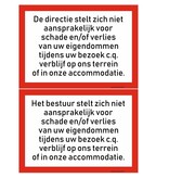 Bordje - Niet aansprakelijk voor schade en diefstal bordje 30x21cm