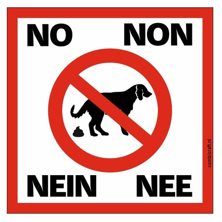 Bordje - Poepverbod voor honden in 4 talen 10x10cm