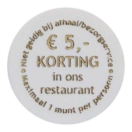 Plastic munten met thermoprint vanaf 1000 stuks