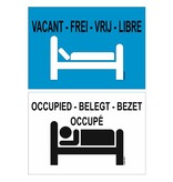 Dubbelzijdig bedrukt bordje - Kamers vrij / kamers bezet in 4 talen 30x21cm