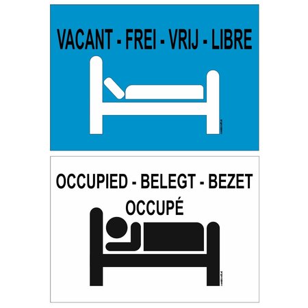 Dubbelzijdig bedrukt bordje - Kamers vrij / kamers bezet in 4 talen 30x21cm
