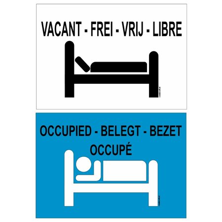 Dubbelzijdig bedrukt bordje - Kamers vrij / kamers bezet in 4 talen 30x21cm