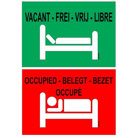Dubbelzijdig bedrukt bordje - Kamers vrij / kamers bezet in 4 talen 30x21cm