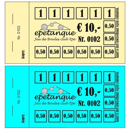 Knipkaarten  in zwarte druk op gekleurd papier per 100 stuks
