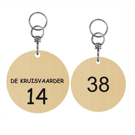 Ronde Messing gesatineerde sleutelhanger HELENA met wartel