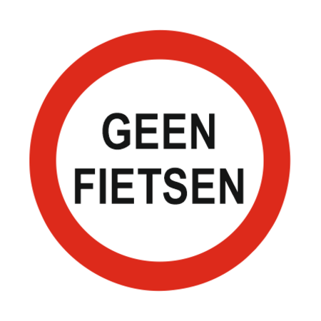 Geen fietsen bordje Aluminium Ø75mm met tape