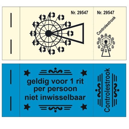 CombiCraft Kermis Rittenbon Attractiekaartjes of Kermiskaartjes Zwarte print op gekleurd papier 60x30mm per 1000 stuks