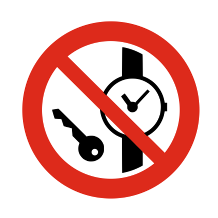 Kleine metalen voorwerpen verboden bordje ISO 7010 P008 Aluminium Ø75mm met tape