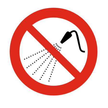 Niet besproeien met water bordje ISO 7010 P016 Aluminium Ø75mm met tape