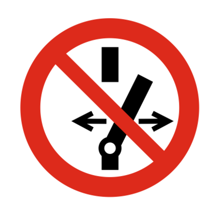 Verboden schakelaar aan te passen bordje ISO 7010 P031 Aluminium Ø75mm met tape