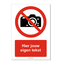 Fotograferen verboden bord ISO 7010 P029 met eigen tekst 21x30 cm