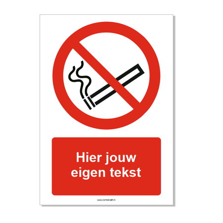 Verboden te roken bord ISO 7010 P002 met eigen tekst 21x30 cm