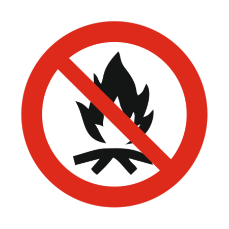 Kampvuur verboden bordje ISO 7010 P045 Aluminium Ø75mm met tape