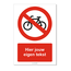 Fietsen verboden bord met eigen tekst 21x30 cm