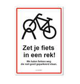 Fietsen in rek plaatsen bordje 21x30cm