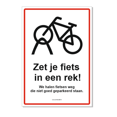 Fietsen in rek plaatsen bordje 21x30cm