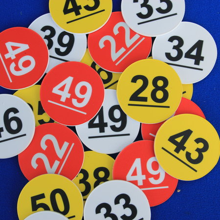 Restpartij: Nummerplaatjes 50mm genummerd van 1-50