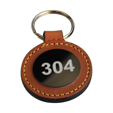 Leren of Kunstleren sleutelhangers Ø45x75mm met jouw nummering en eventueel met een logo op de voorkant of de achterkant.
