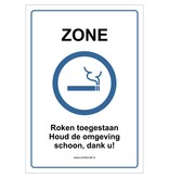Bordje - Zone, Roken toegestaan 21x30cm