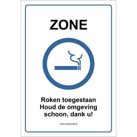 Bordje - Zone, Roken toegestaan 21x30cm