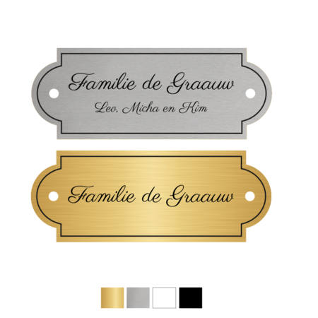 Kunststof naamplaatje met 2 gaatjes 100x38mm Klassiek ontwerp