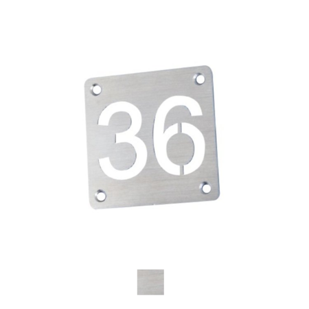 Aluminium plaatje 50x50mm met uitgespaarde cijfers en 4 boorgaatjes