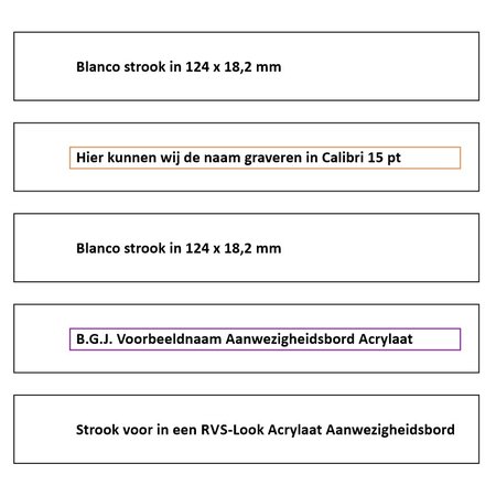 Losse Naamstrook, Naamplaatjes c.q. invoerstroken voor het  Aanwezigheidsbord Acrylaat  CombiCraft voor 10 personen.