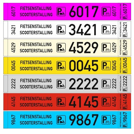 Fietsenstalling labels of Fietslabels met doorlopende nummering en een klantencoupon in ca. 29x4cm per 500 stuks