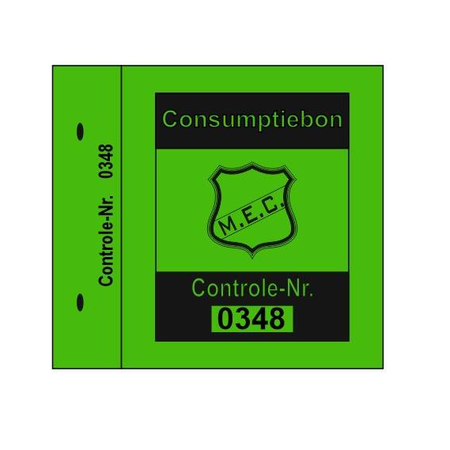 CombiCraft Consumptiebonnen 47½ x 55 mm Zwarte print op gekleurd papier in kleine boekjes met nummering - PER 1750 STUKS