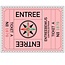 Grote XXL-Entreekaartjes in  75 x 55mm met controlestrookje in boekjes per 500 kaartjes gebundeld. Serie A t/m F in zes kleuren. Genummerd.